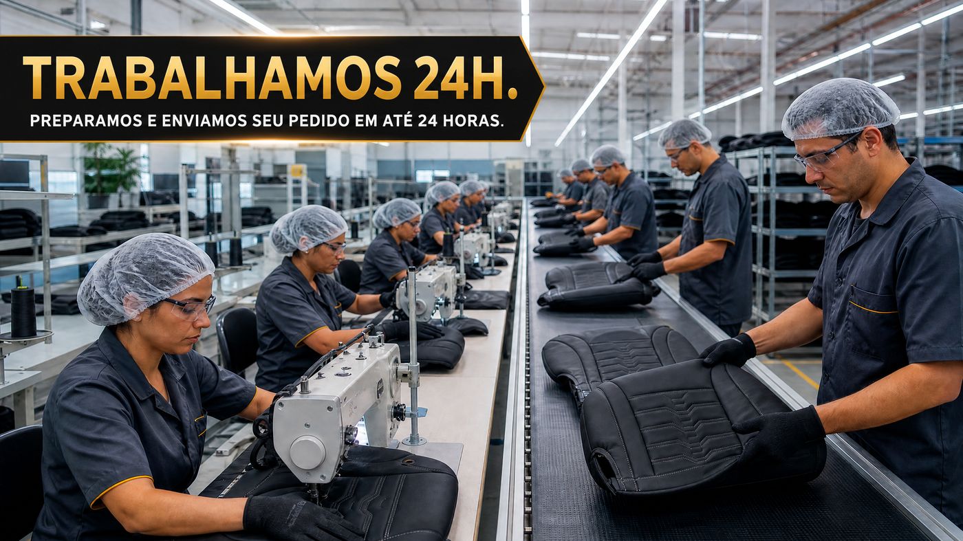 Linha de produção de capas automotivas preparando e enviando pedidos em até 24 horas